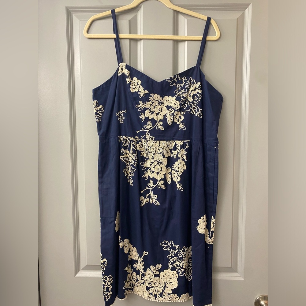 J.Crew Factory embroidered navy dress size 12.